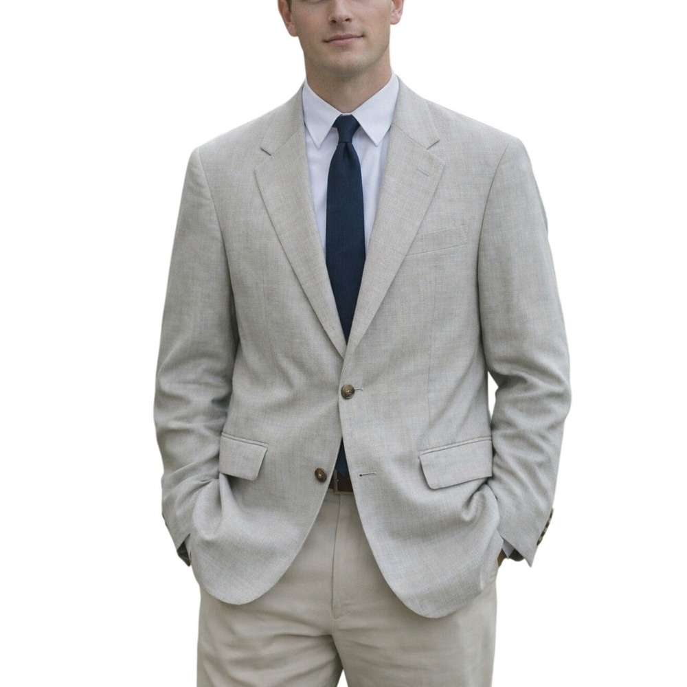JOS‎ A Bank Wool Linen Blend Beige Blazer 39R Classic Tailored Preppy Old Money